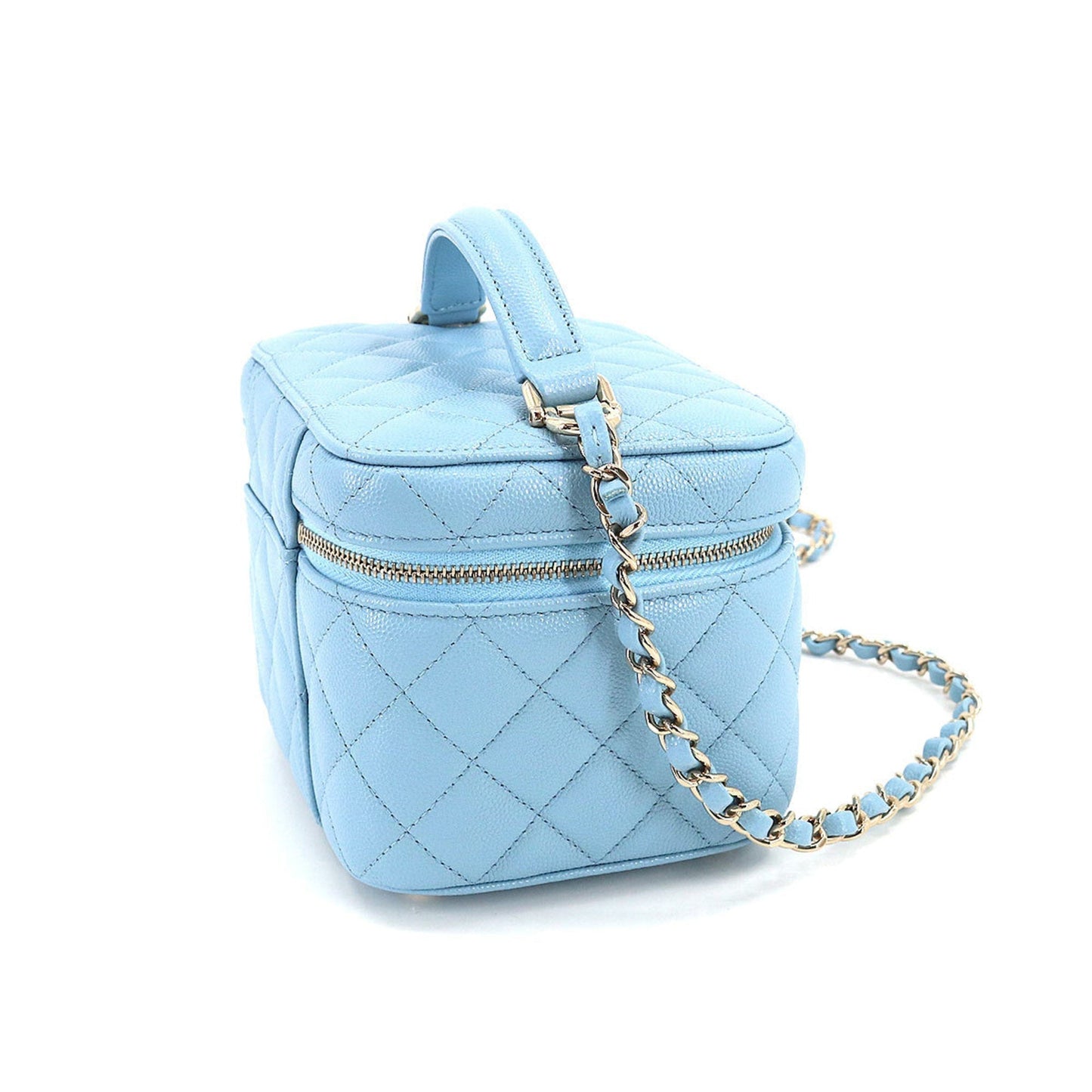 Luxury Chanel Matelasse Small Vanity Chain Shoulder Bag Caviar Skin Leather Light Blue AS3171