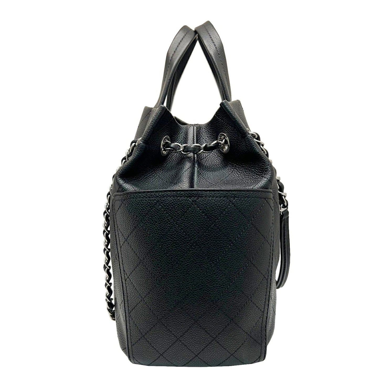 Luxury Chanel Wild Stitch Shoulder Handbag Chain Tote Caviar Skin Black No. 19 Women's