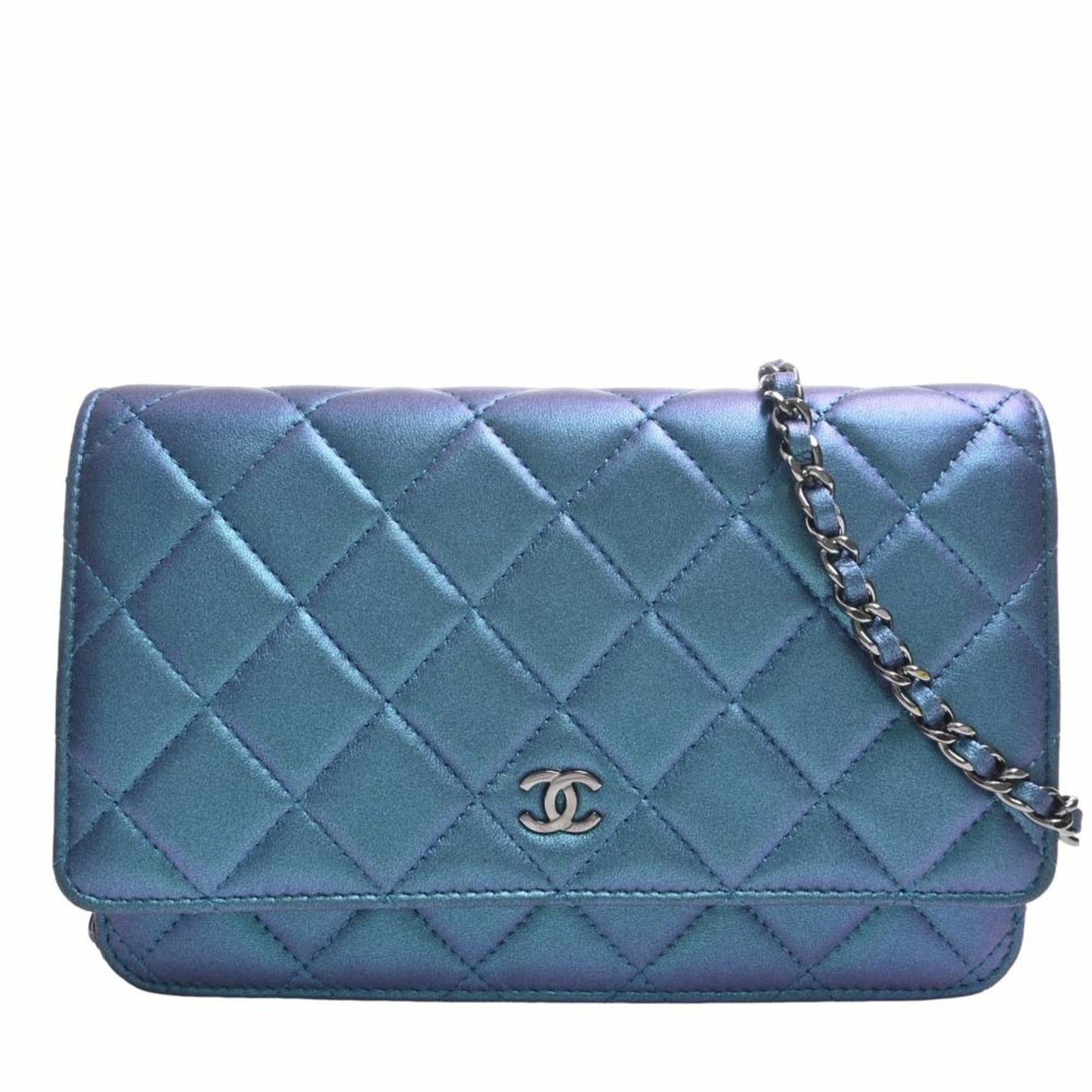 Luxury Chanel Leather Matelasse Coco Mark Chain Shoulder Long Wallet Blue Ladies