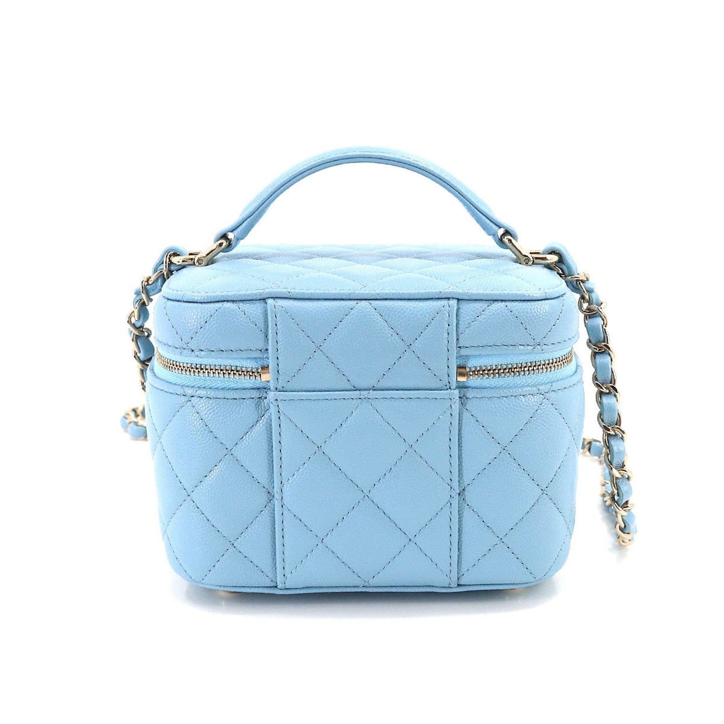 Luxury Chanel Matelasse Small Vanity Chain Shoulder Bag Caviar Skin Leather Light Blue AS3171
