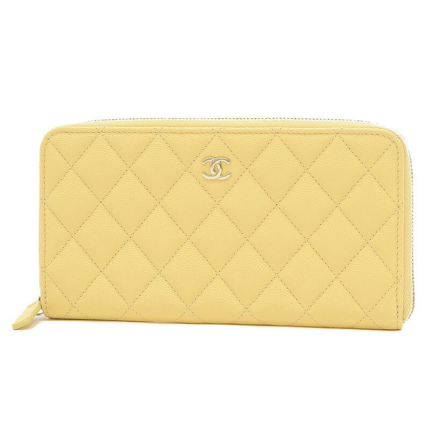 Luxury Chanel Matelasse Round Zipper Long Wallet Caviar Skin Yellow AP0242