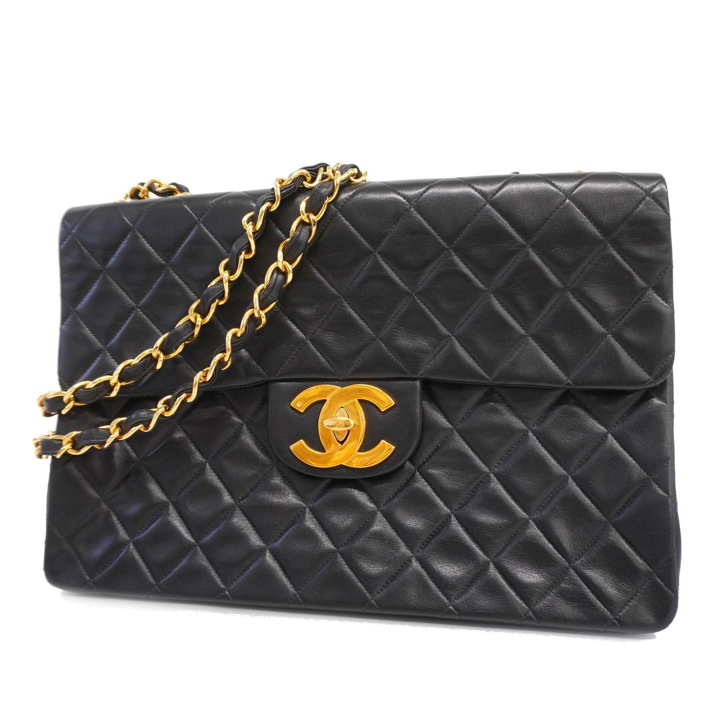 CHANEL  Big Matelasse W Chain Women's Leather Shoulder Bag Black