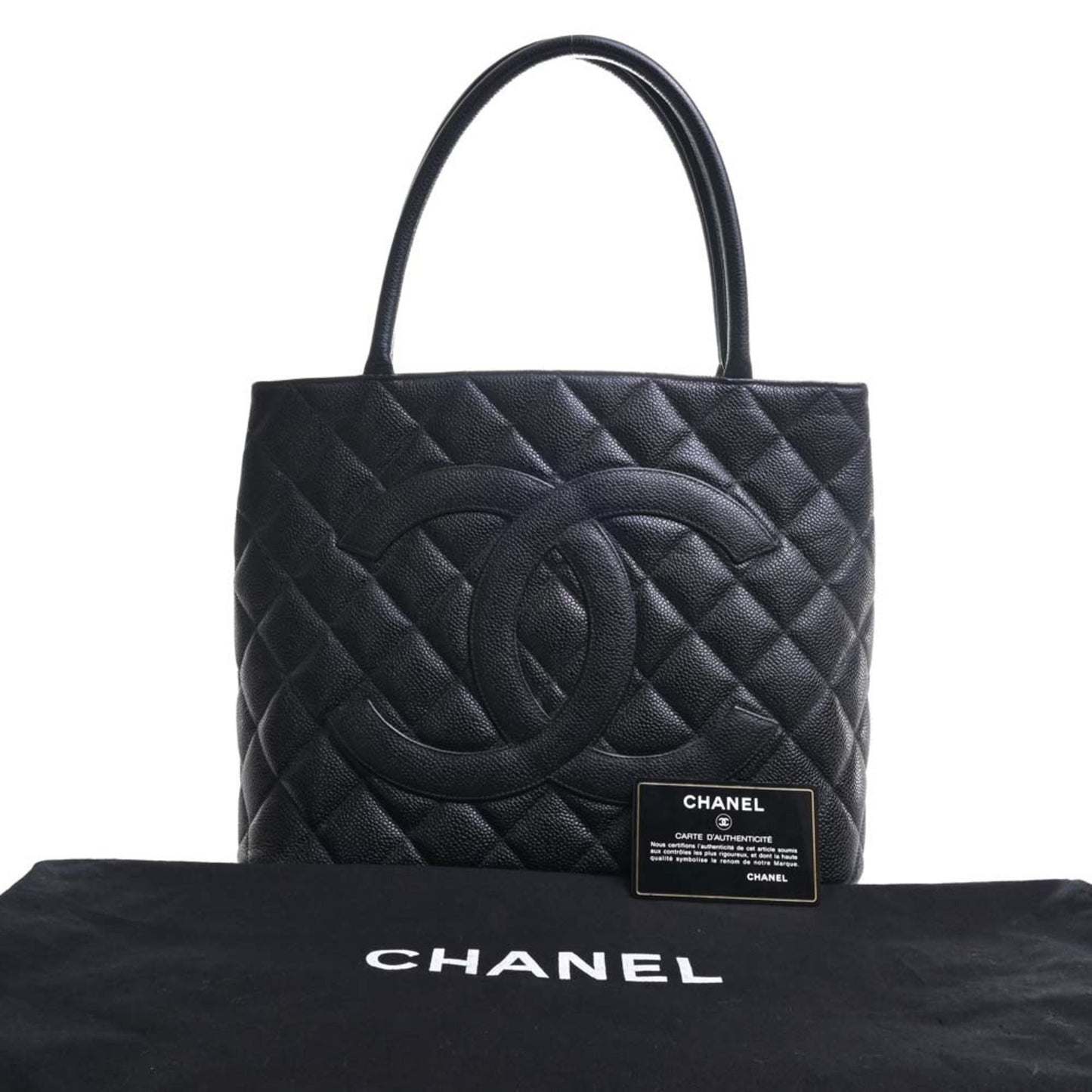 Luxury Chanel Caviar Skin Coco Mark Reprint Tote Bag Black Ladies