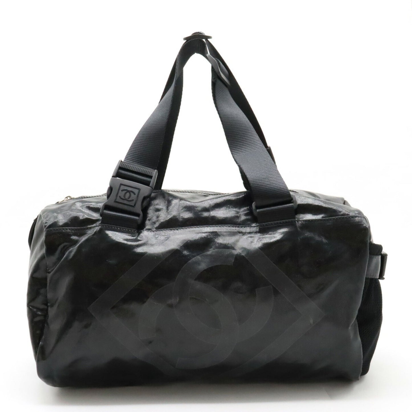 Luxury Chanel Sports Line Coco Mark Shoulder Bag Boston Coated Canvas Black A35980