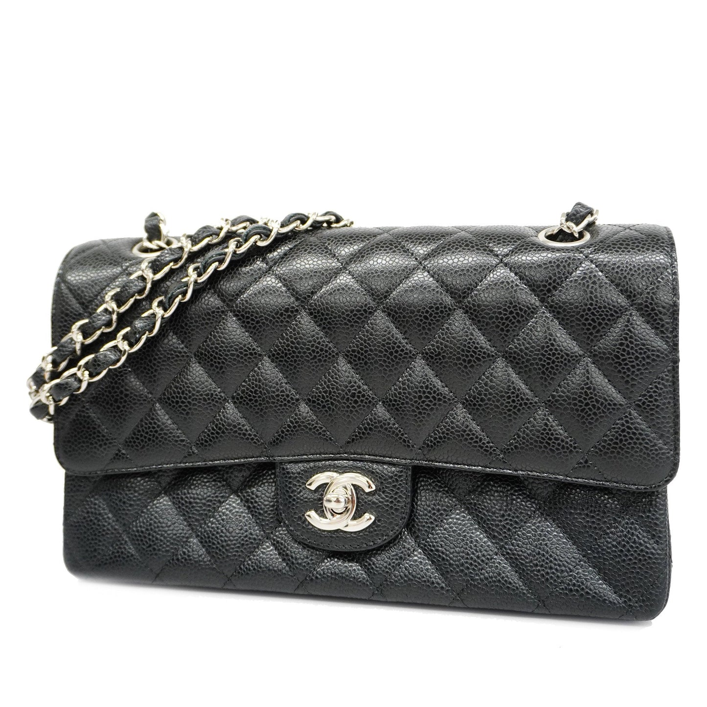 CHANEL  Matelasse W Flap W Chain Women's Caviar Leather Shoulder Bag Black