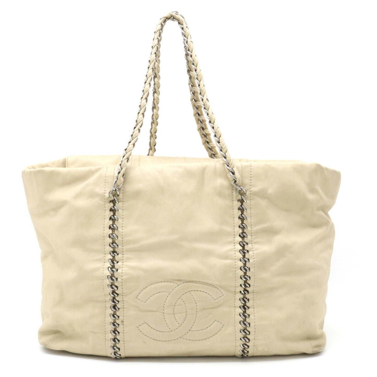 Luxury Chanel Luxury Line Coco Mark Tote Bag Chain Shoulder Leather Beige A31574