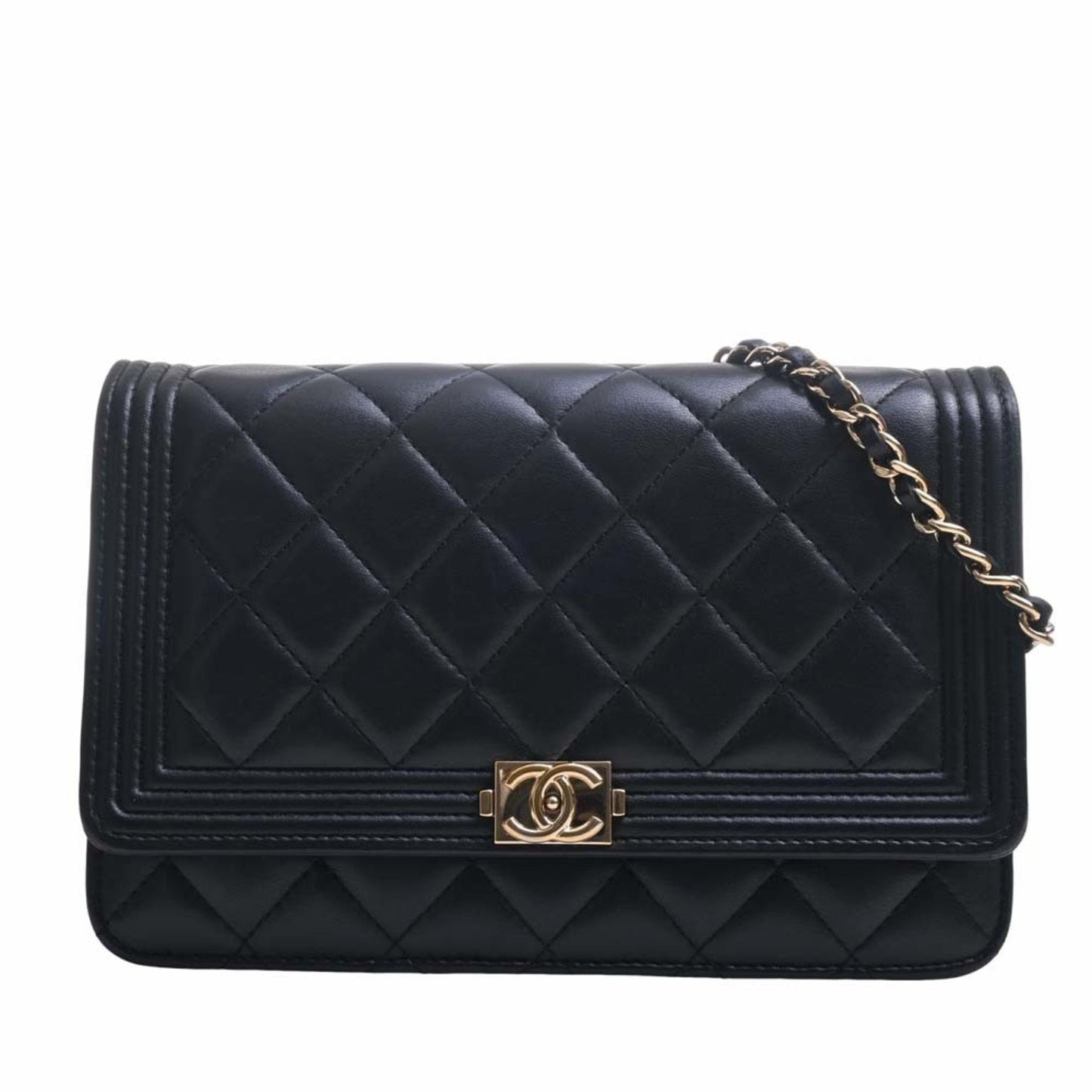 Luxury Chanel Leather Boy  Coco Mark Chain Shoulder Long Wallet Black Ladies
