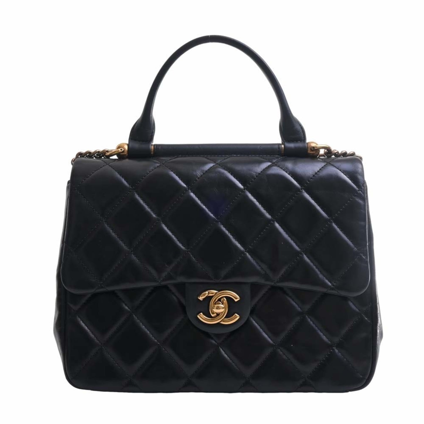 Luxury Chanel Leather Matelasse Coco Mark Chain Shoulder Bag Black Ladies