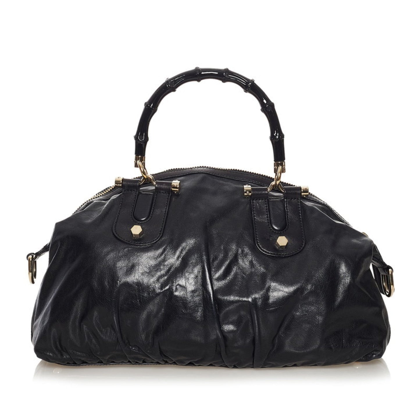Luxury Gucci bamboo handbag shoulder bag 2way 189867 black leather ladies GUCCI