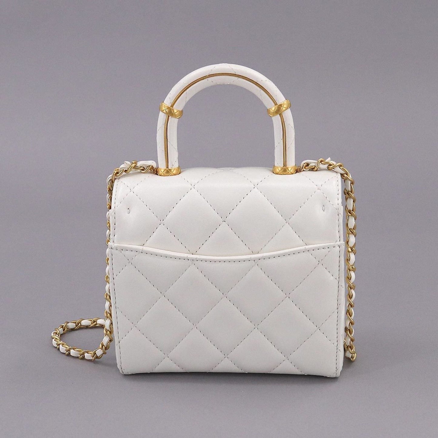 Luxury Chanel Matelasse 2way Hand Chain Shoulder Bag Leather White AS4035 Gold Hardware