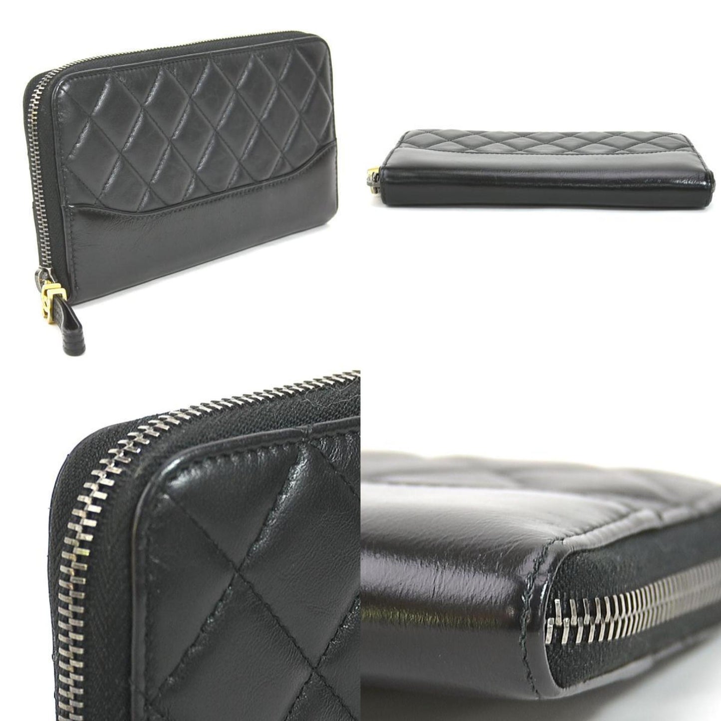 Luxury Chanel Round Zipper Long Wallet Leather Black Women's A84388 99553a