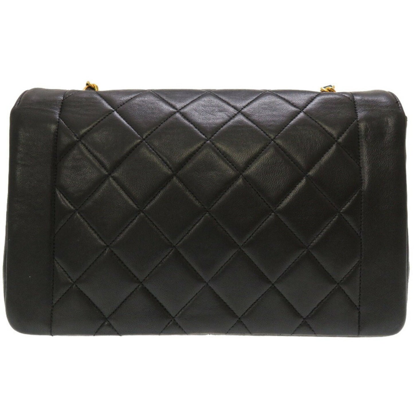 Luxury Chanel Diana Matelasse 25 Lambskin Black Gold Chain Shoulder Bag Coco Mark