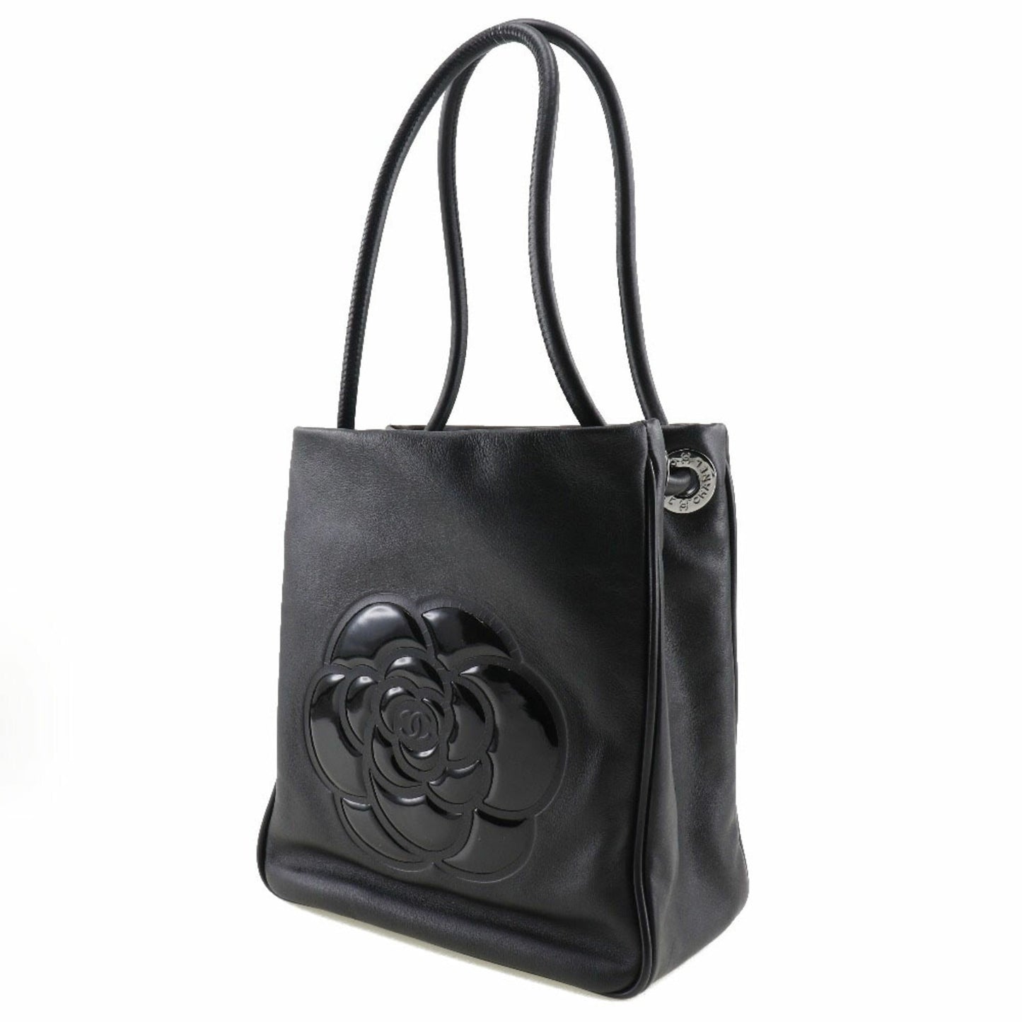 Luxury Chanel camellia tote bag logo lambskin x enamel black ladies
