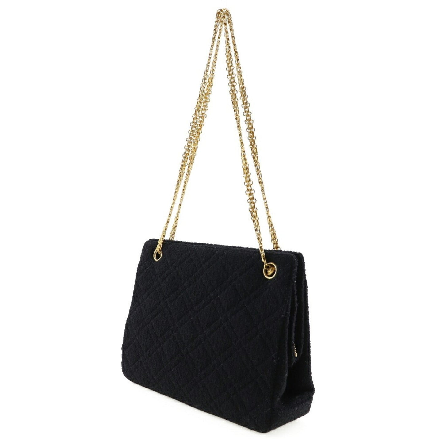 Luxury Chanel Chainback Shoulder Bag Matelasse Tweed x Gold Plated Black Ladies