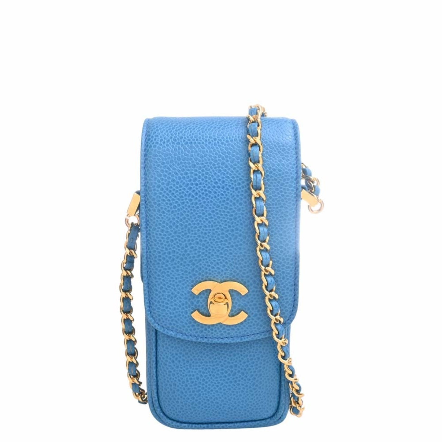Luxury Chanel Leather Coco Mark Chain Phone Case Shoulder Bag Blue Ladies