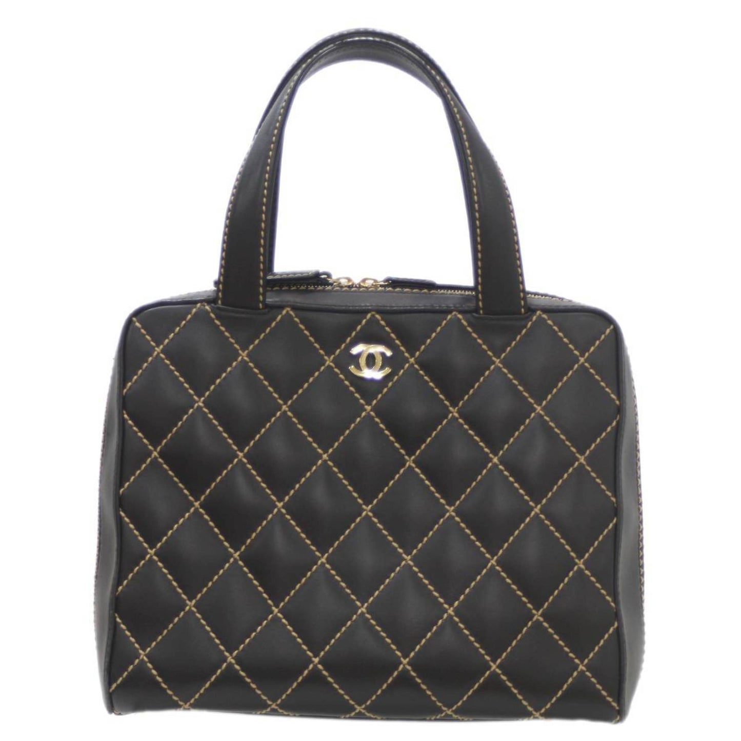 Luxury Chanel Wild Stitch Coco Mark Handbag Leather Black 7687325
