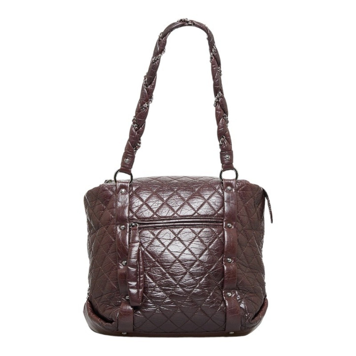 Luxury Chanel Cocomark Luxury Line Chain Shoulder Bag Tote Brown Silver Leather Ladies