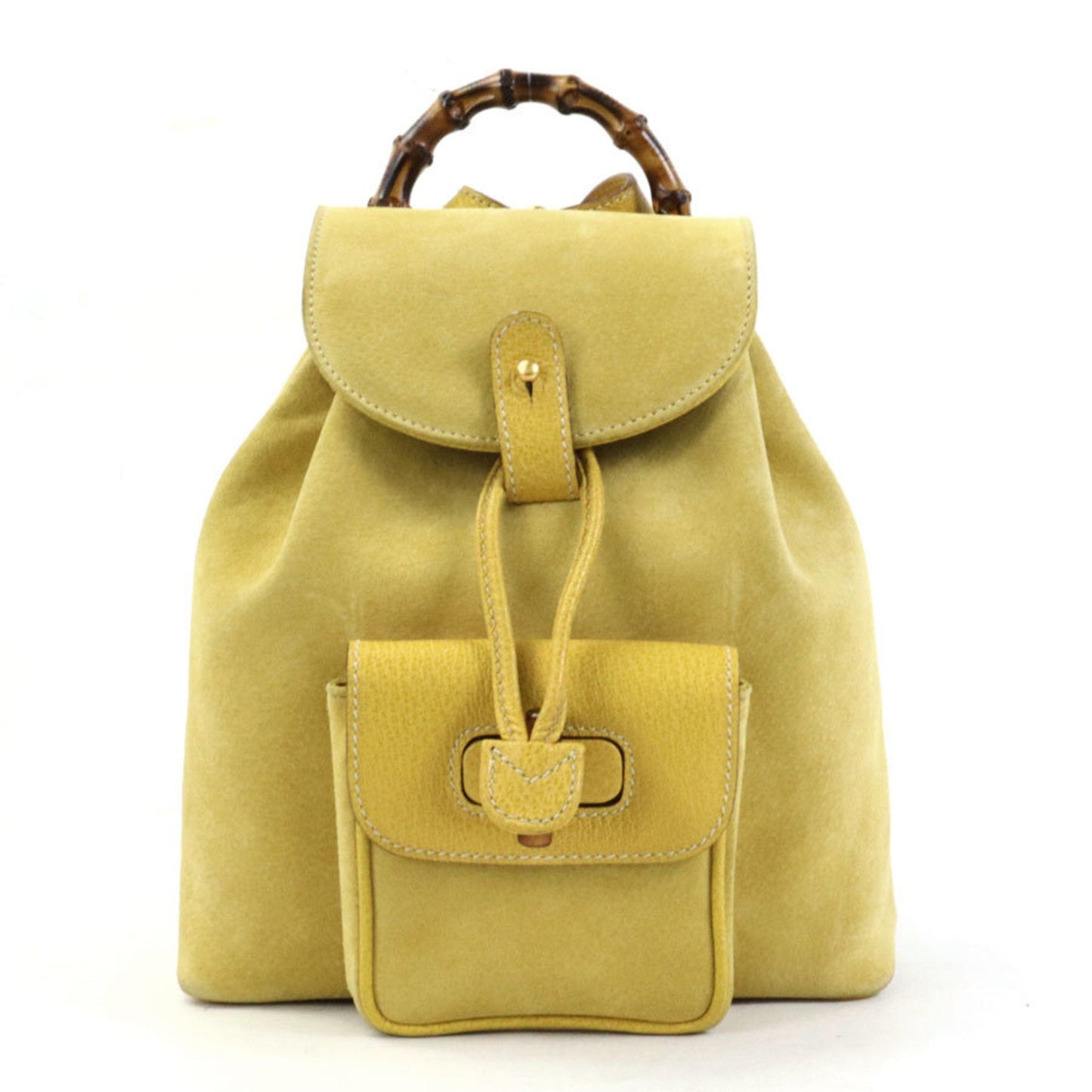 Luxury Gucci Trending 2025 Backpack Bamboo Suede/Leather Yellow Gold Women's