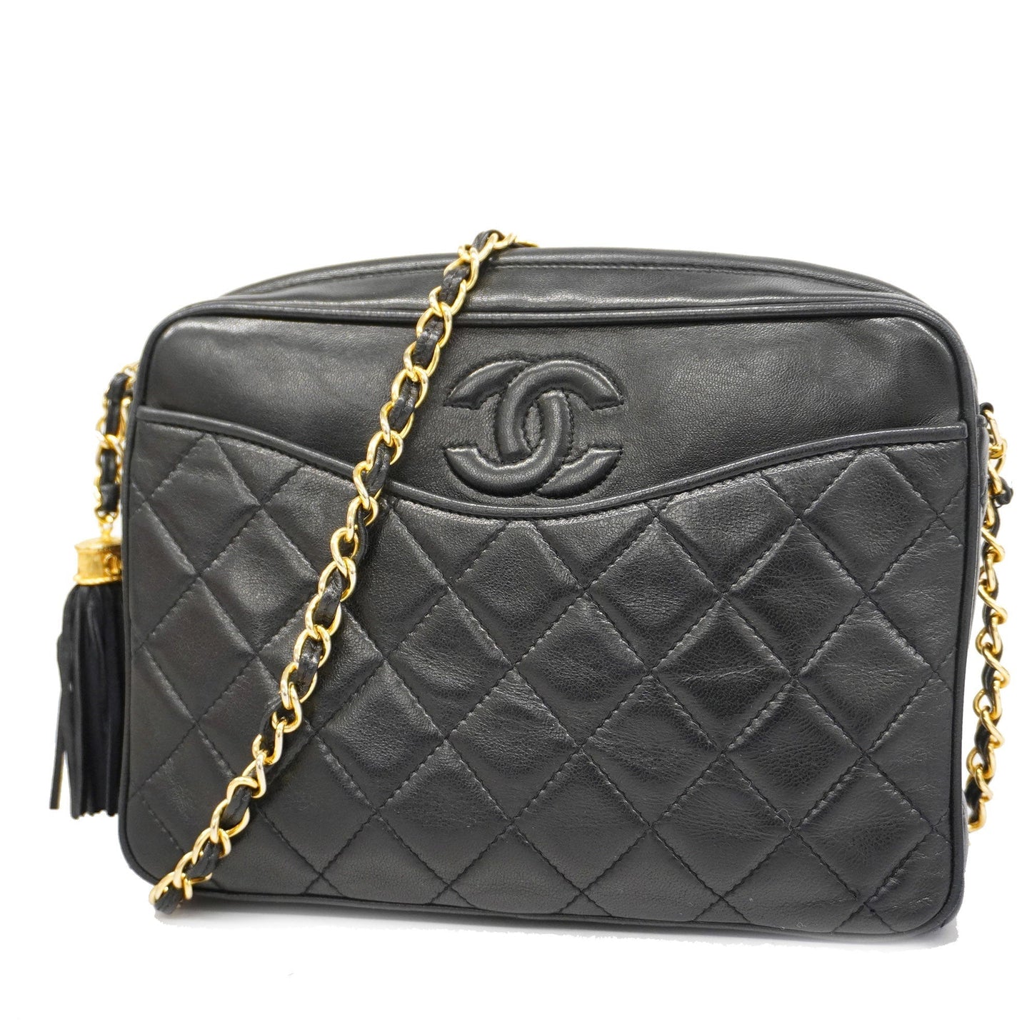 CHANEL[3bd5058]   Shoulder Bag Matelasse Chain Shoulder with Fringe Lambskin Black Gold metal
