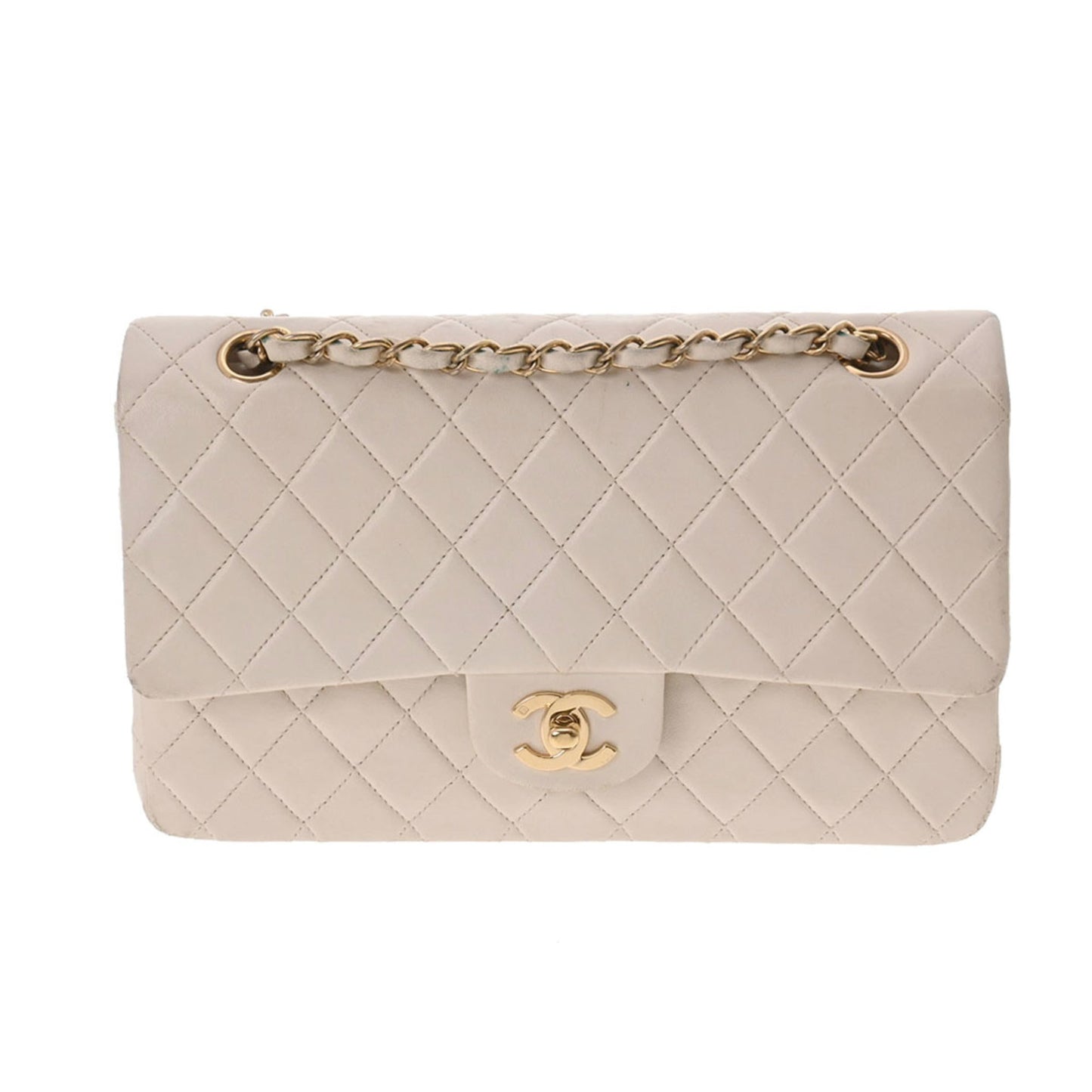 CHANEL Matelasse W Flap Chain Shoulder 25 White Women's Lambskin Bag