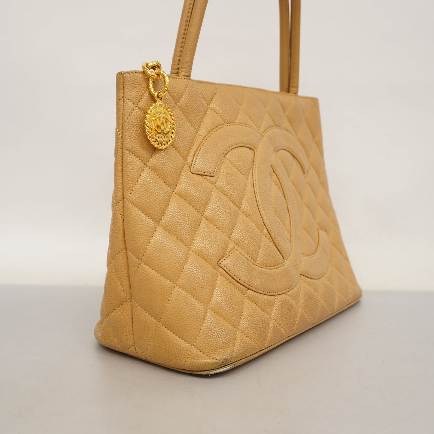 CHANELAuth  Reprint Tote Women's Caviar Leather Tote Bag Beige