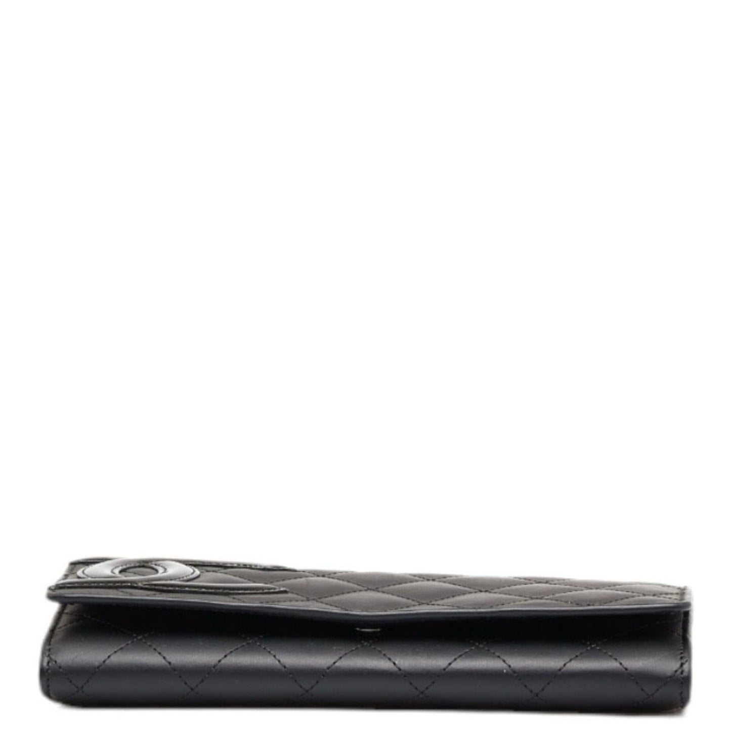 Luxury Chanel Cambon Line Coco Mark Long Wallet Black Pink Lambskin Ladies