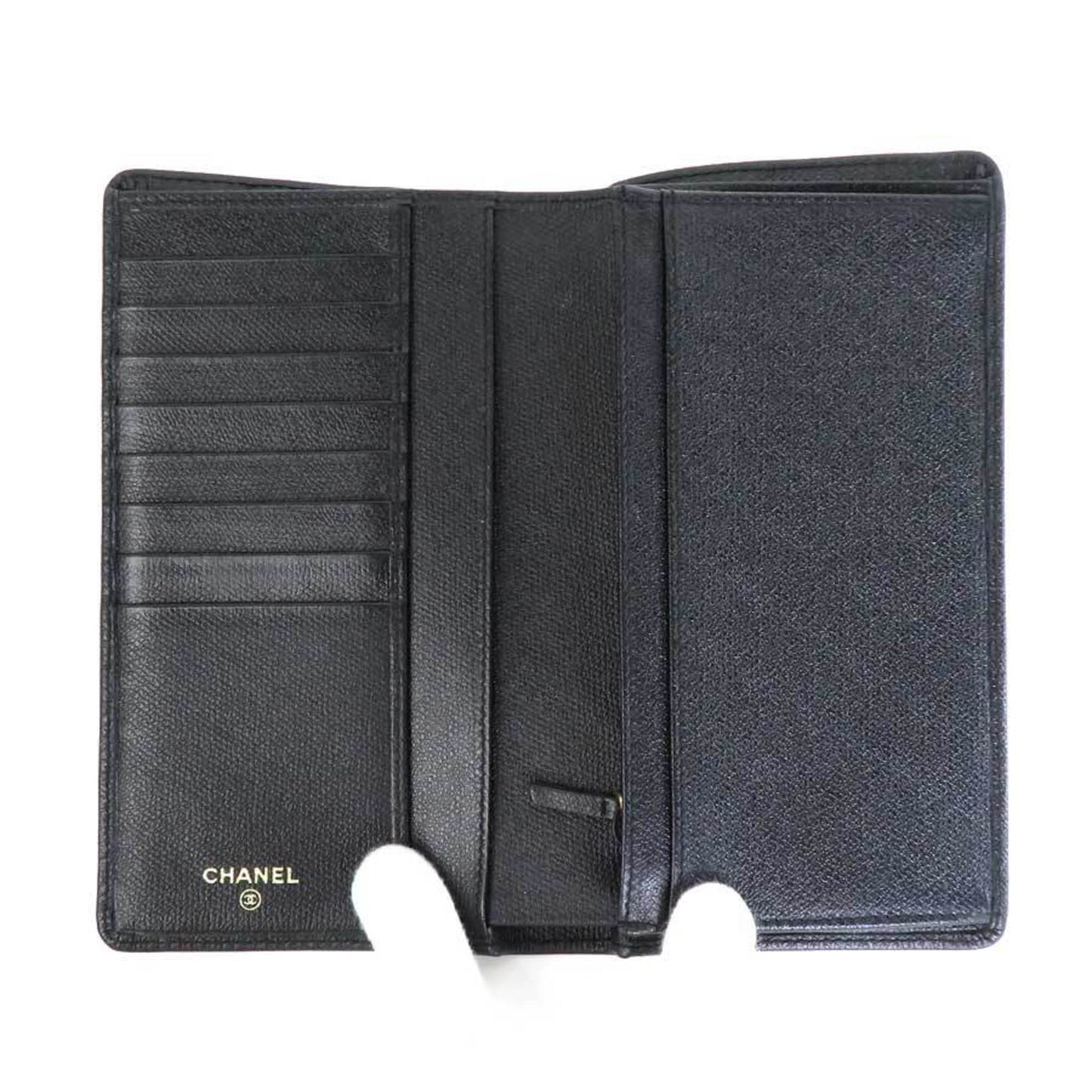 Luxury Chanel folio long wallet coco button leather black ladies