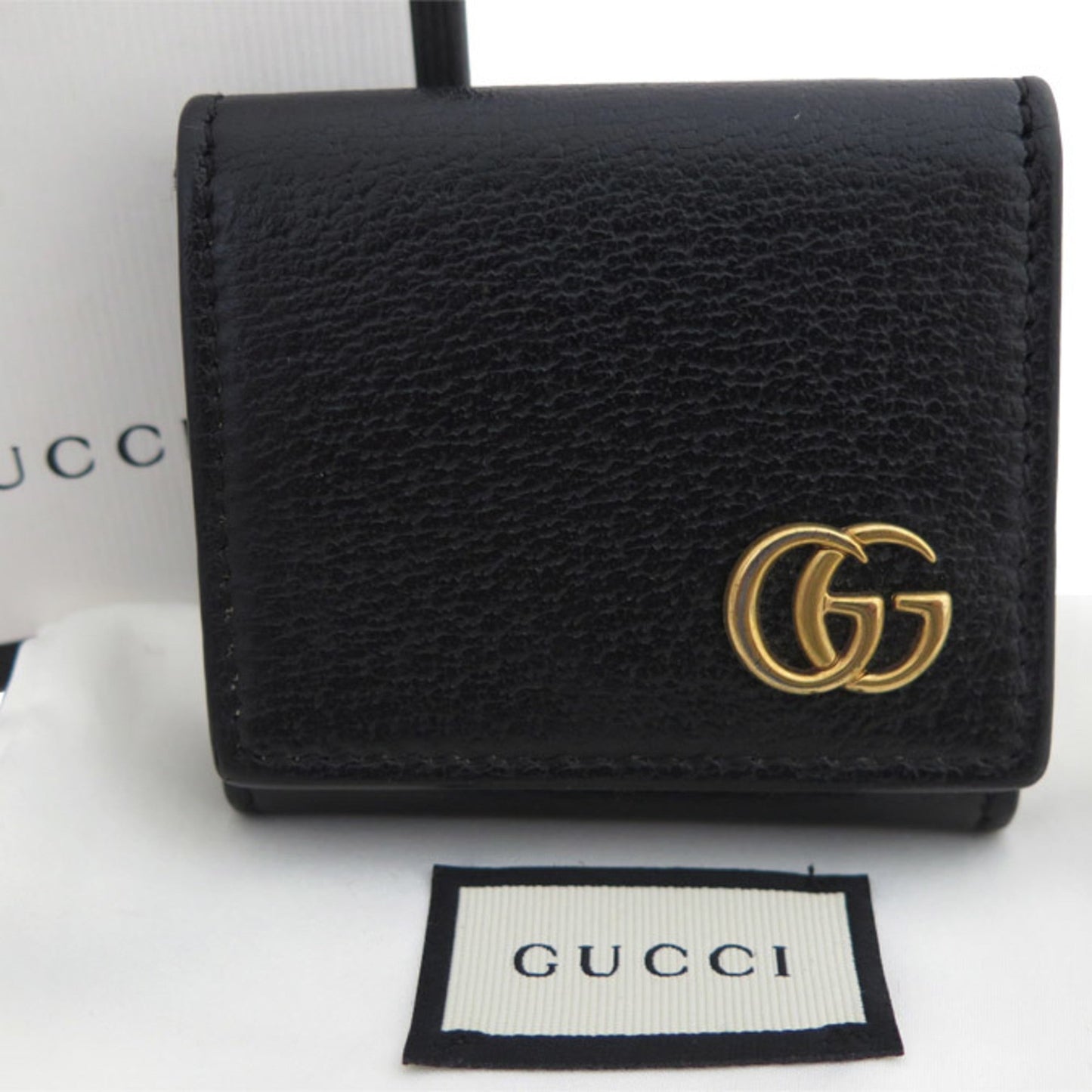 Luxury Gucci coin case wallet GG Marmont leather/metal black x gold unisex 473959