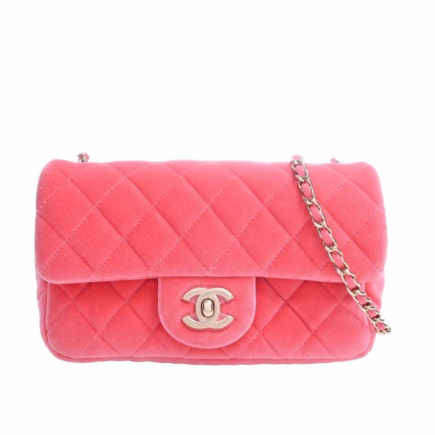 Luxury Chanel Velor Matelasse Coco Mark Ball Chain Shoulder Bag Pink Ladies