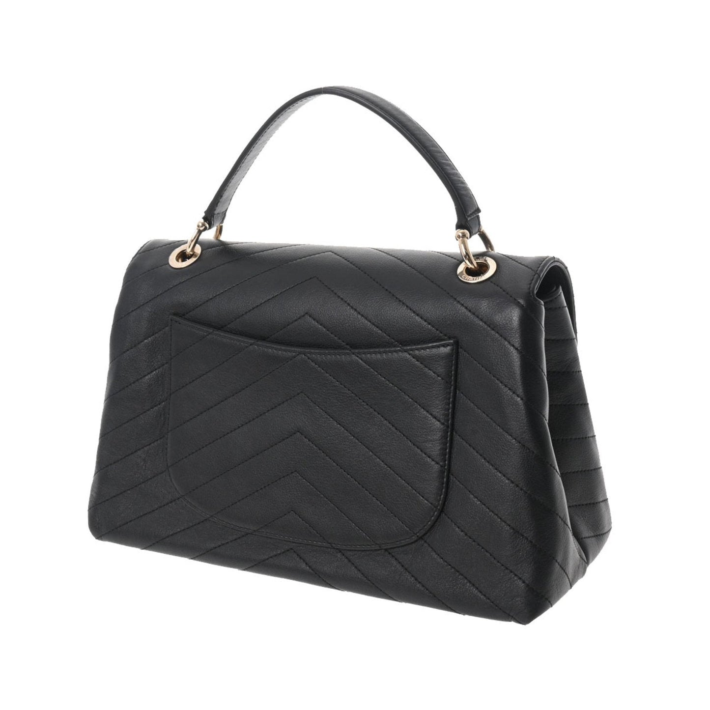 Luxury Chanel Chevron Black Ladies Calf Handbag