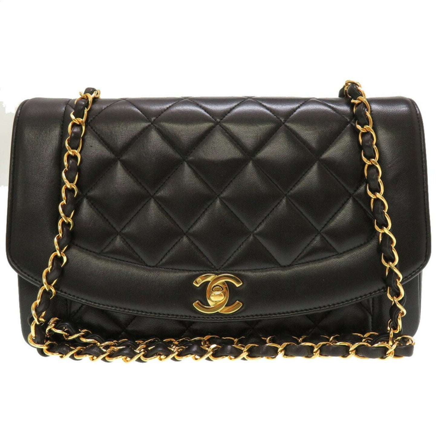Luxury Chanel Diana 25 Matelasse No. 4 Lambskin Black Gold Chain Shoulder Bag Coco Mark