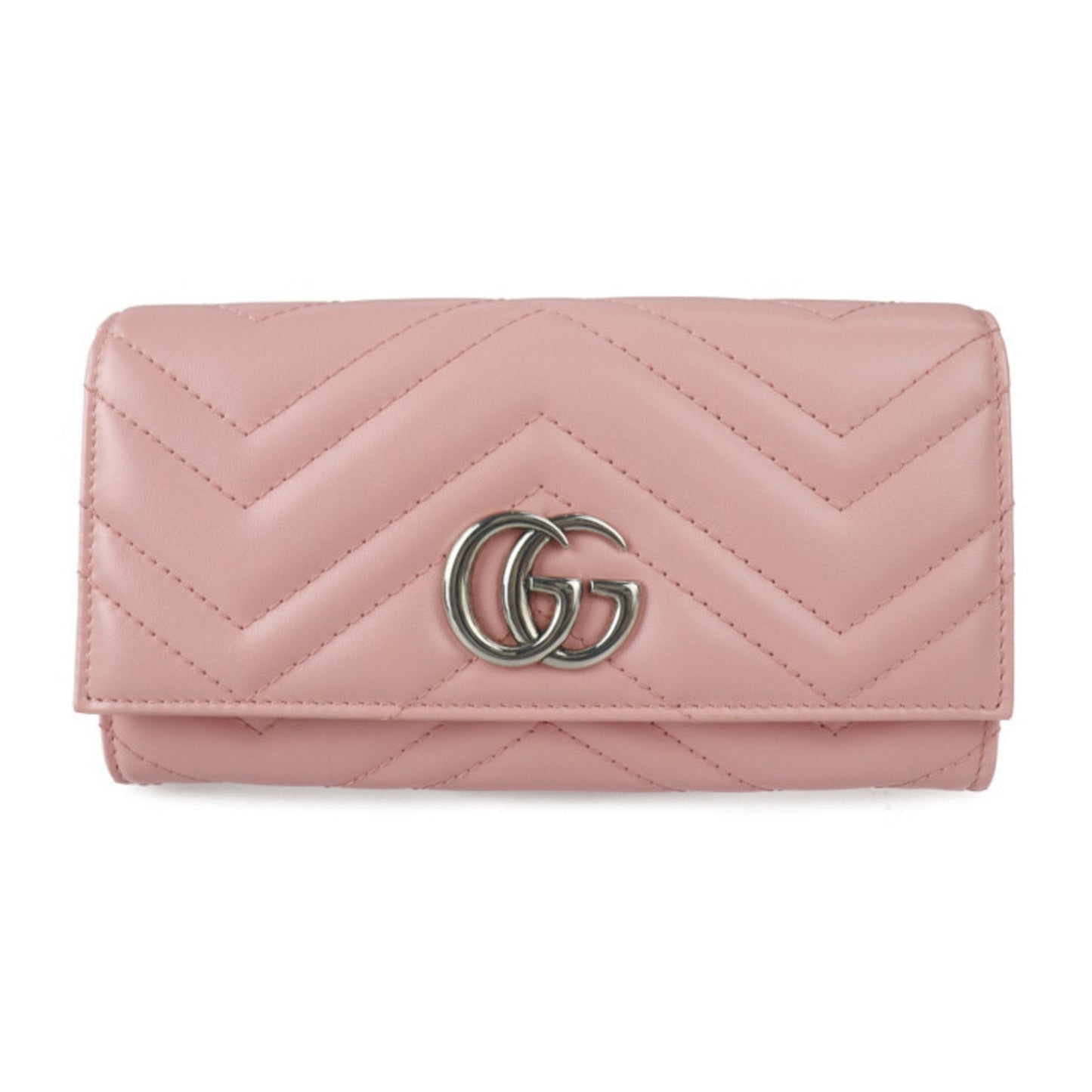 Luxury Gucci Continental Wallet GG Marmont Bifold 443436 Leather Pink Series Silver Metal Fittings Long