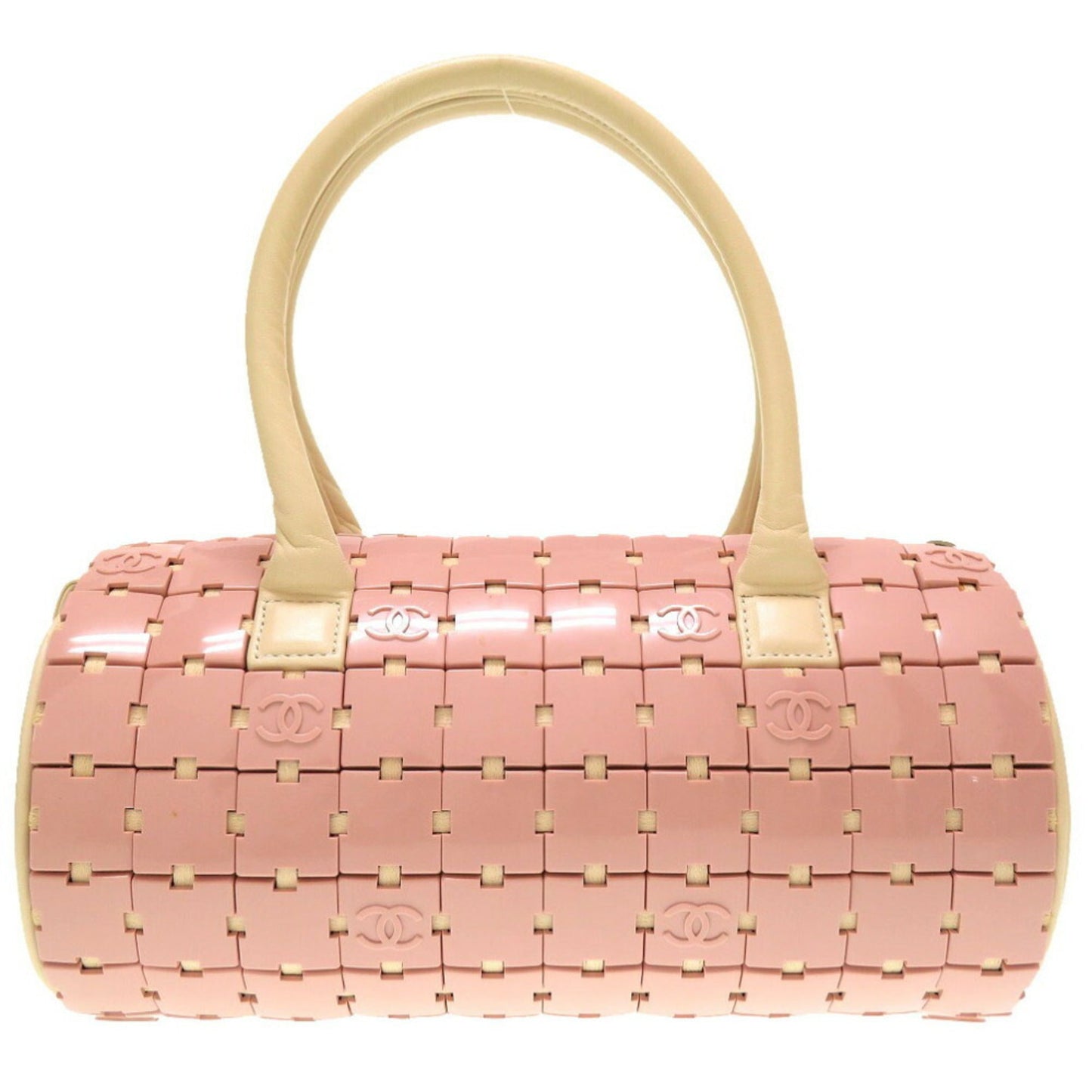 Luxury Chanel Duffle Bag Plastic Leather Pink White 6th Series Handbag