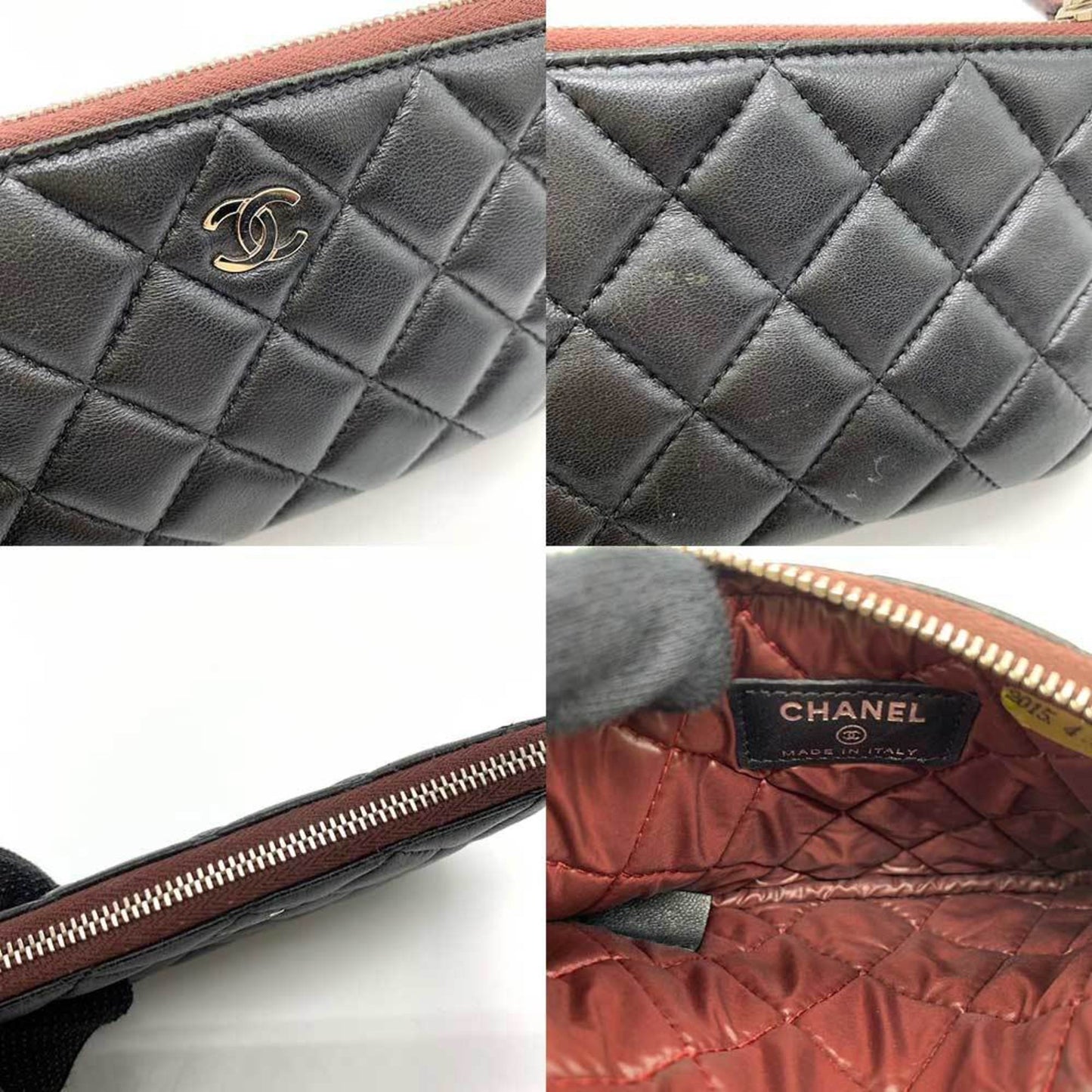 Luxury Chanel Accessories Matelasse Classic Pouch Black Coco Mark Flat Ladies Lambskin Leather A69523