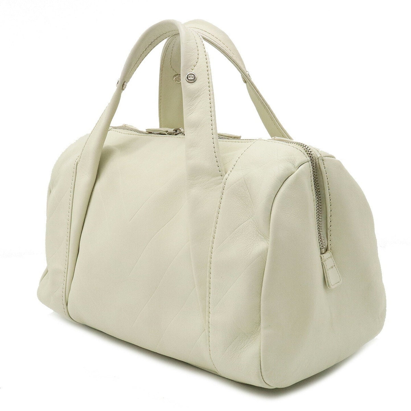 Luxury Chanel Chevron V stitch here mark Boston bag handbag leather ivory A91136