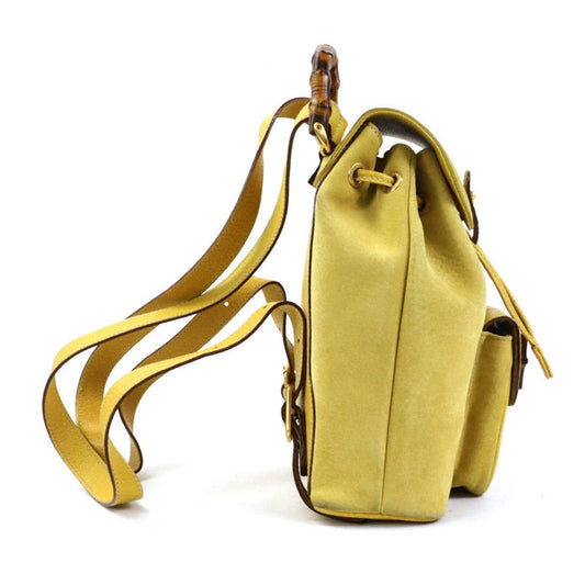 Luxury Gucci Trending 2025 Backpack Bamboo Suede/Leather Yellow Gold Women's