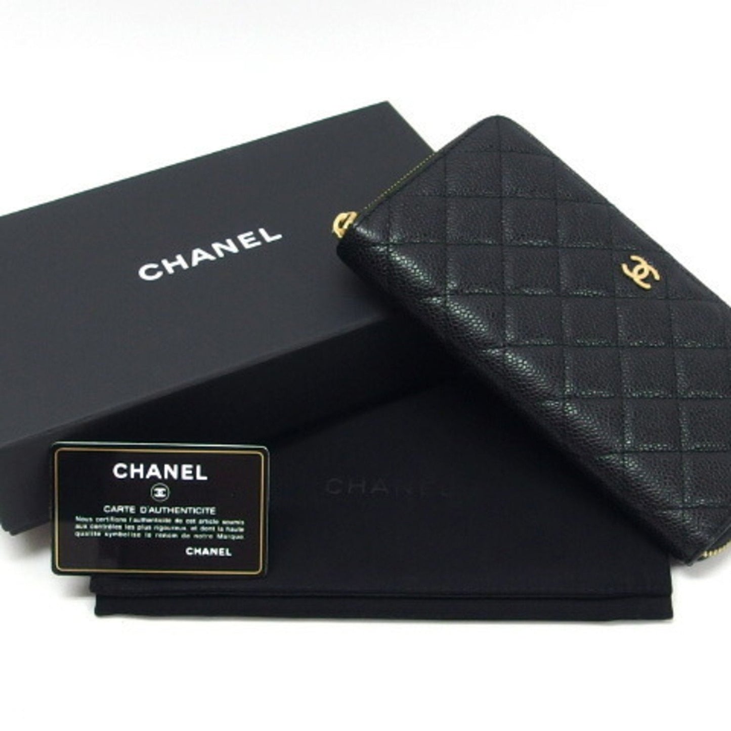Luxury Chanel Matelasse round long wallet caviar skin