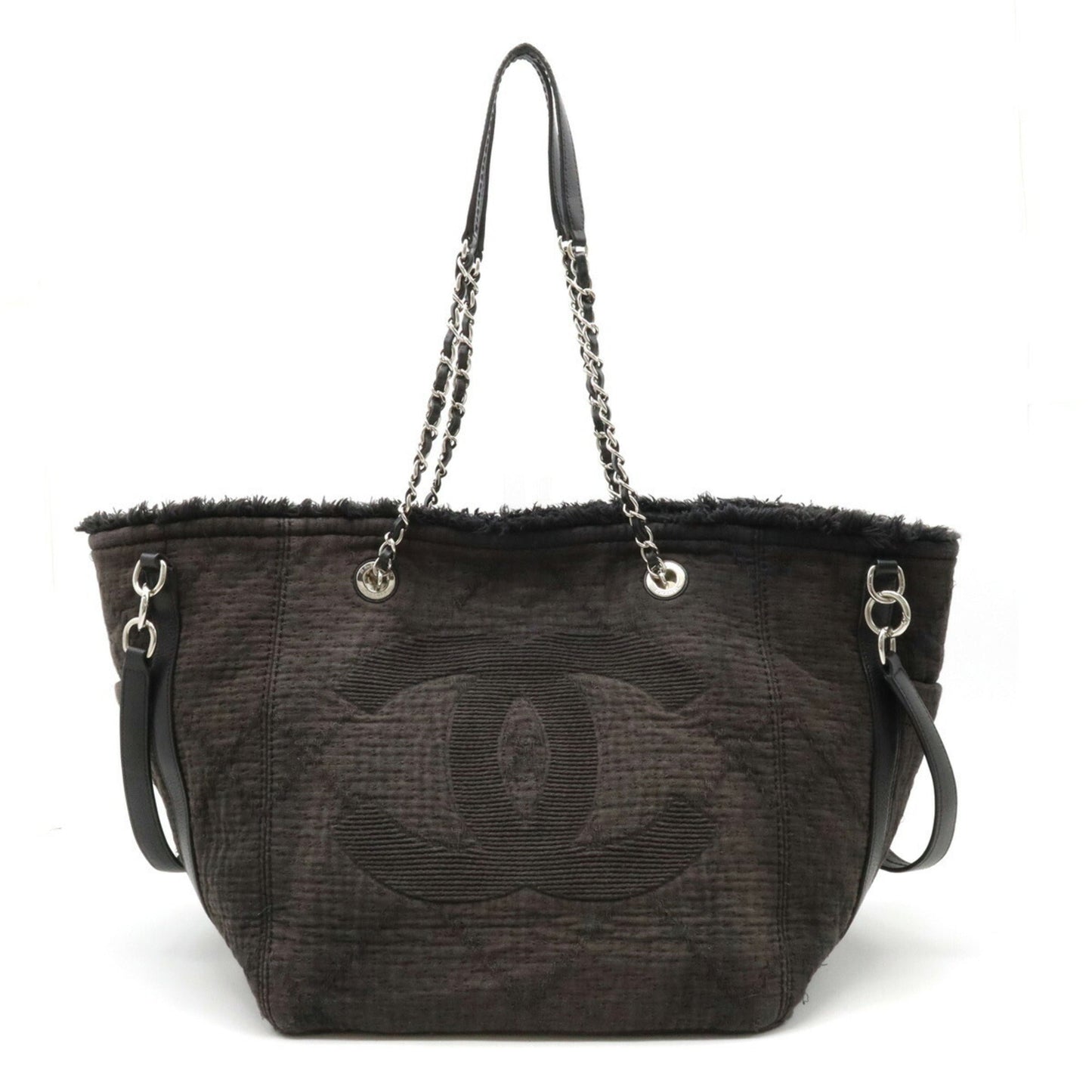 Luxury Chanel Large Bag Coco Mark Tote Chain Shoulder Cotton Leather Black A57168