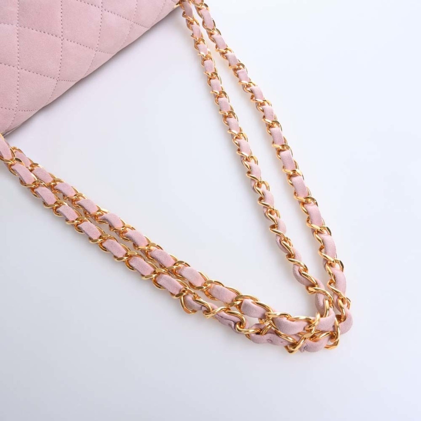 CHANEL Suede Matelasse Coco Mark W Flap Chain Shoulder Bag Pink Ladies