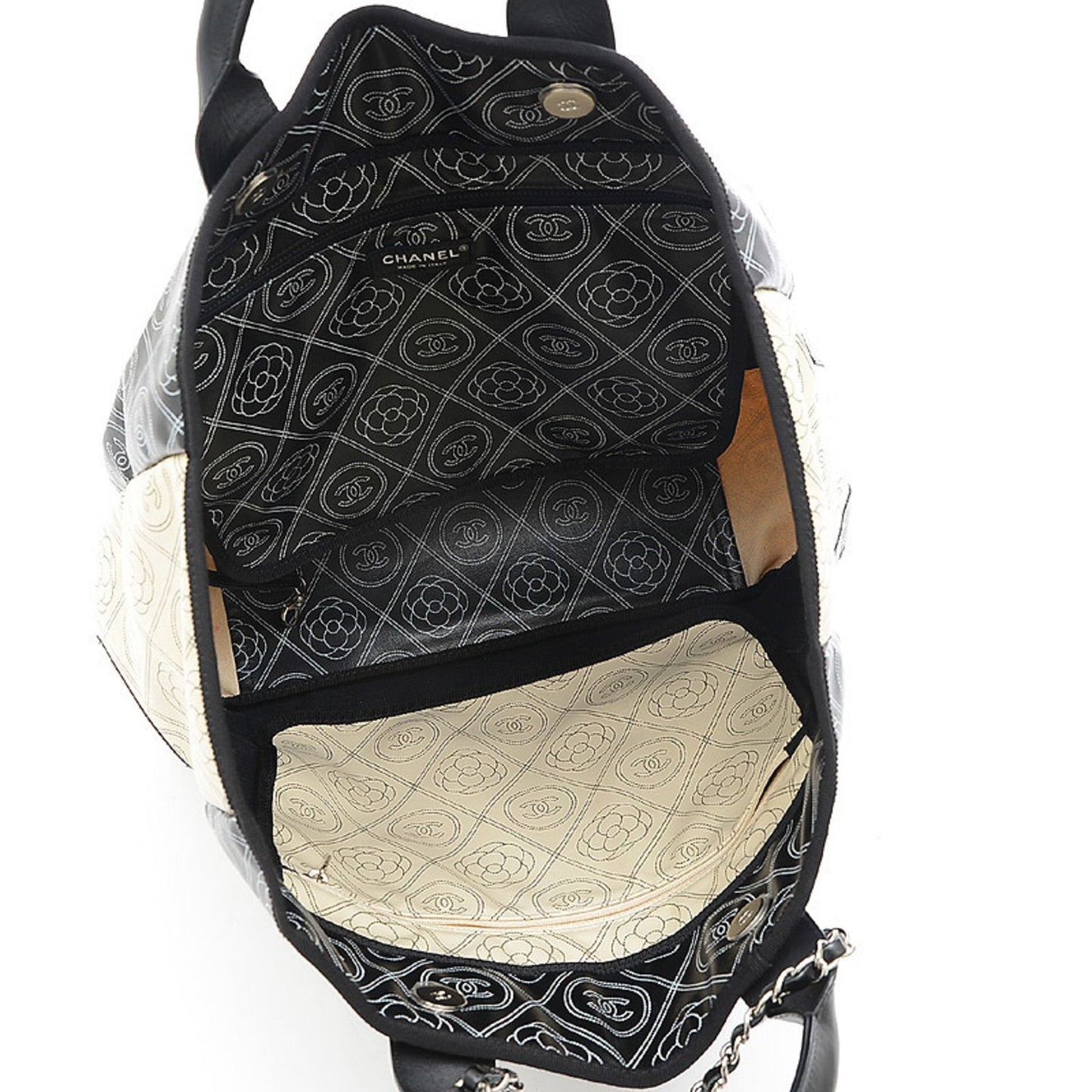 Luxury Chanel Camellia Large Tote Bag Coated Canvas Black/White A57161
