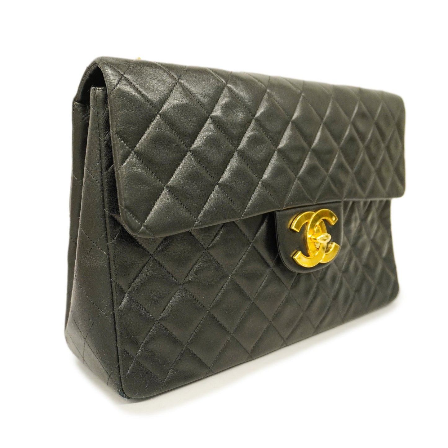 CHANELAuth  Big Matelasse W Chain Women's Leather Shoulder Bag Black