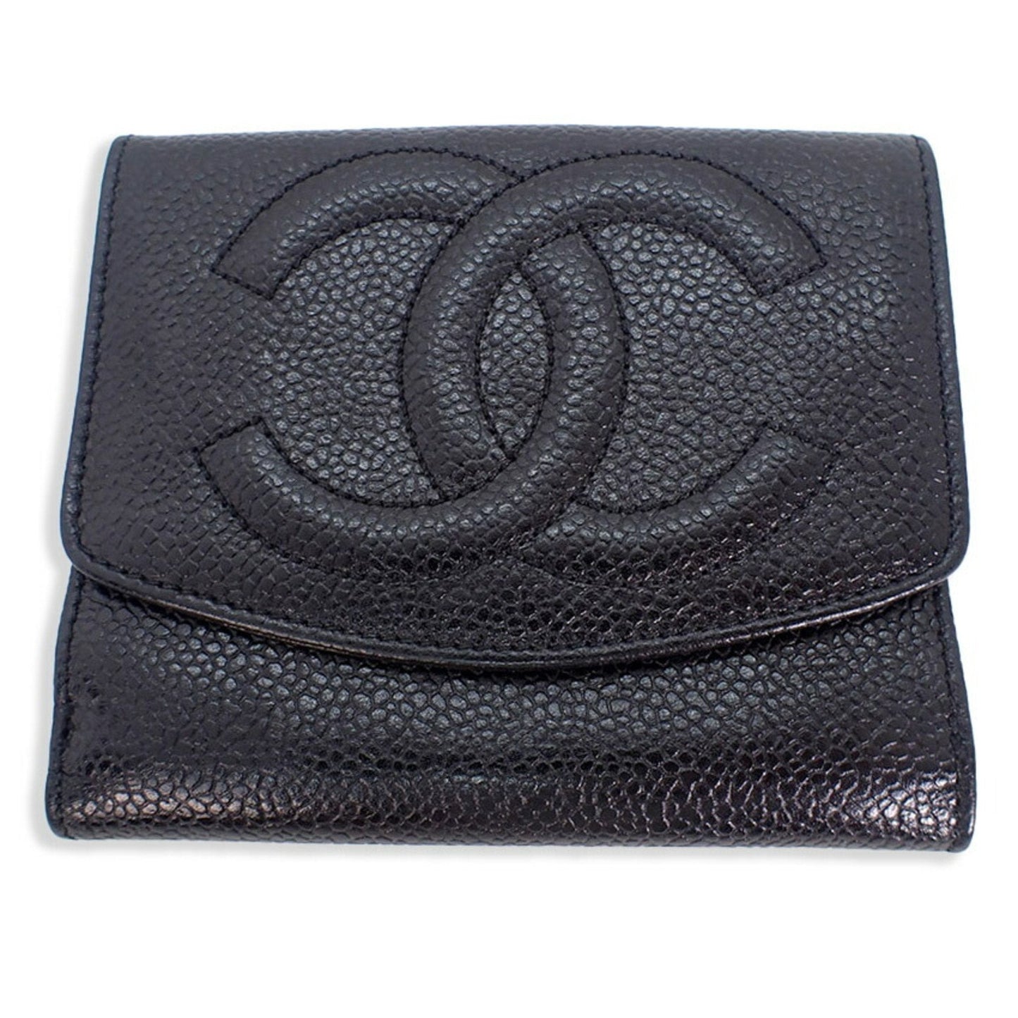 Luxury Chanel caviar skin black trifold wallet