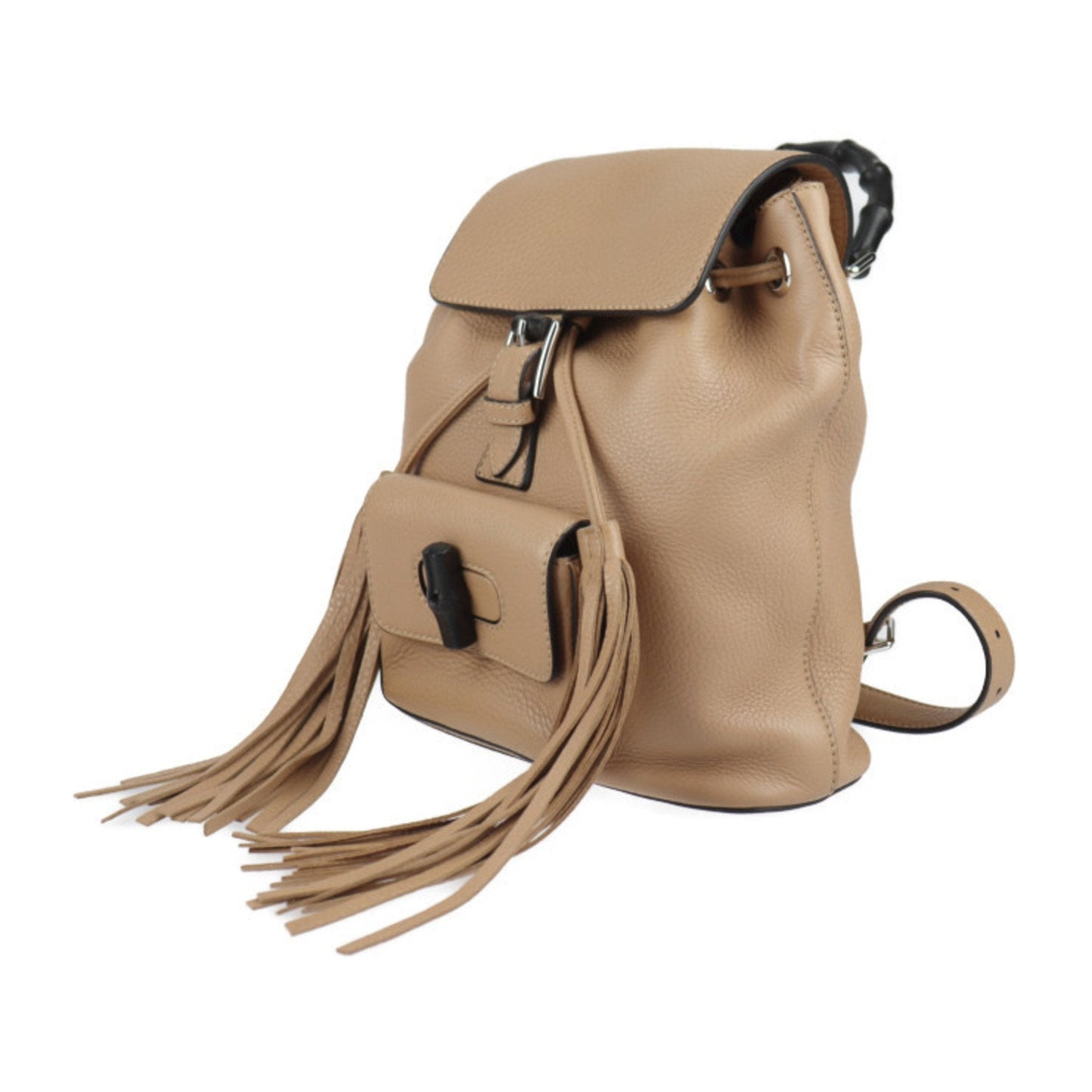 Luxury Gucci Bamboo Backpack/Daypack 387149 Leather Beige Silver Hardware Backpack Tassel