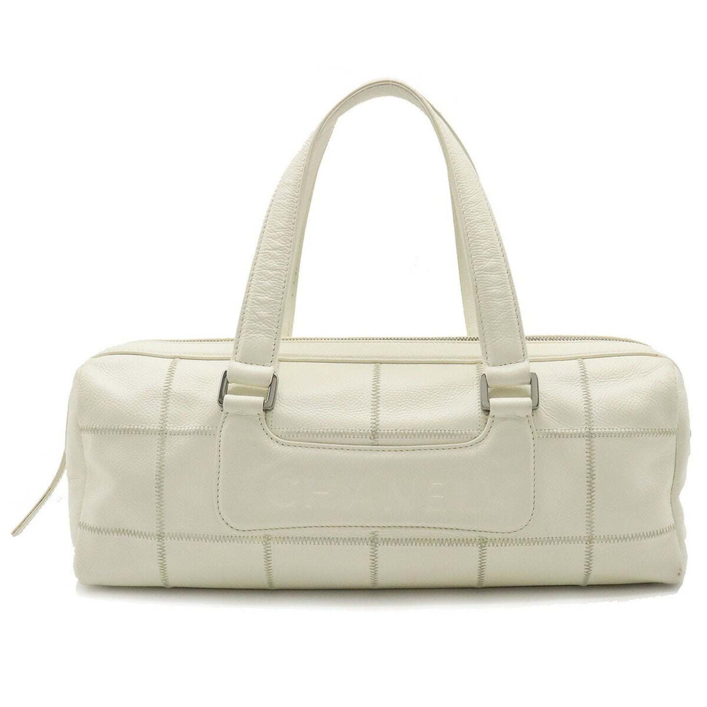 Luxury Chanel Chocolate Bar Coco Mark Handbag Boston Leather Ivory White