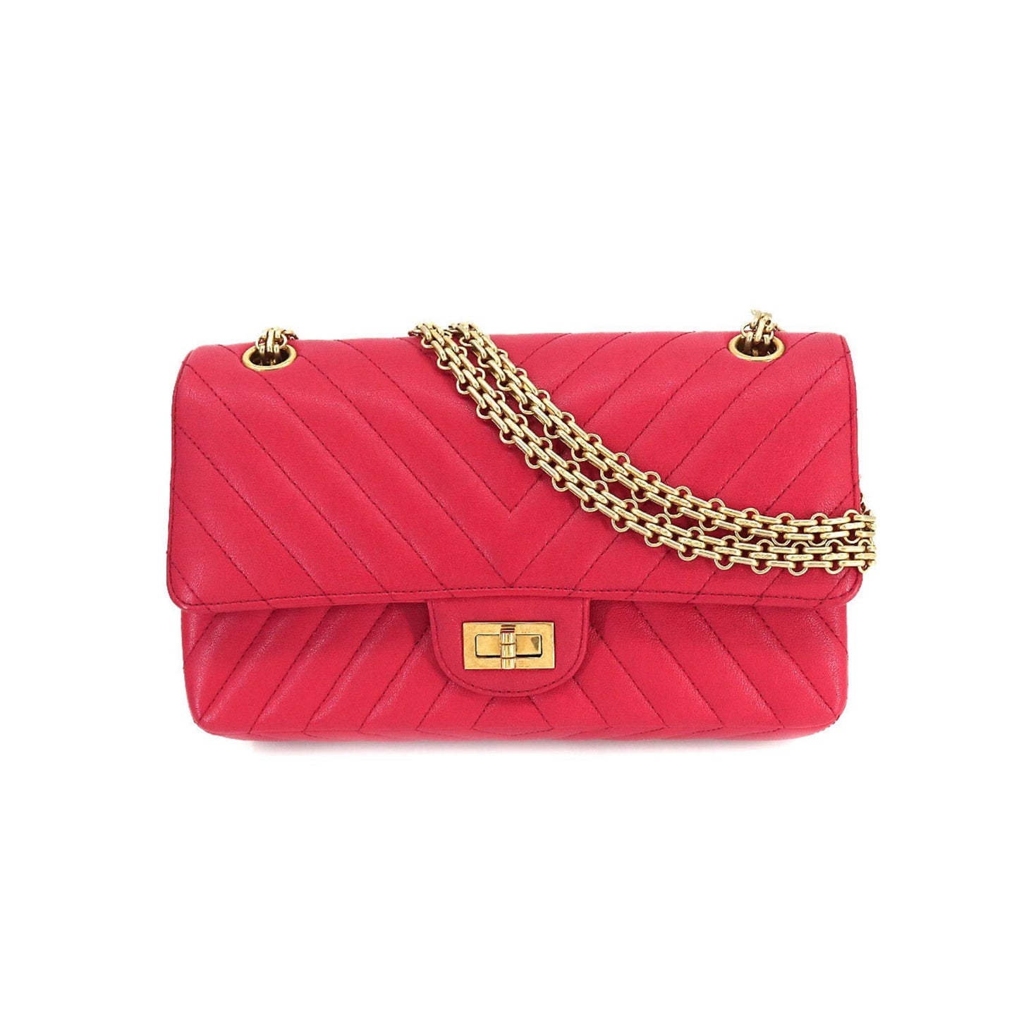 Luxury Chanel 2.55 Chevron V stitch chain shoulder bag leather red A37586 gold metal fittings Bag