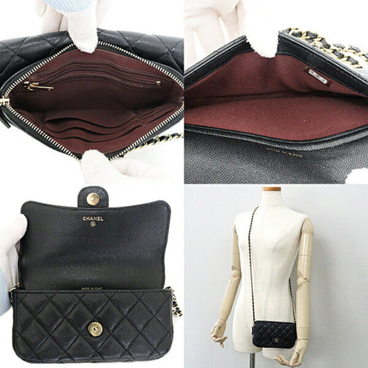 CHANEL Flap Phone Case Chain Shoulder Bag Matelasse Caviar AP2096 Black