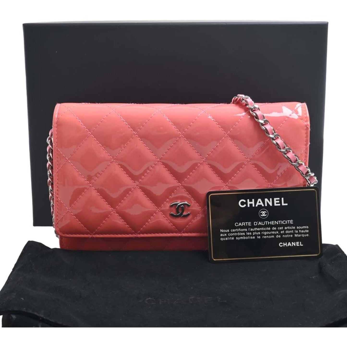 Luxury Chanel Patent Matelasse Coco Mark Chain Shoulder Long Wallet A33814 Pink Ladies