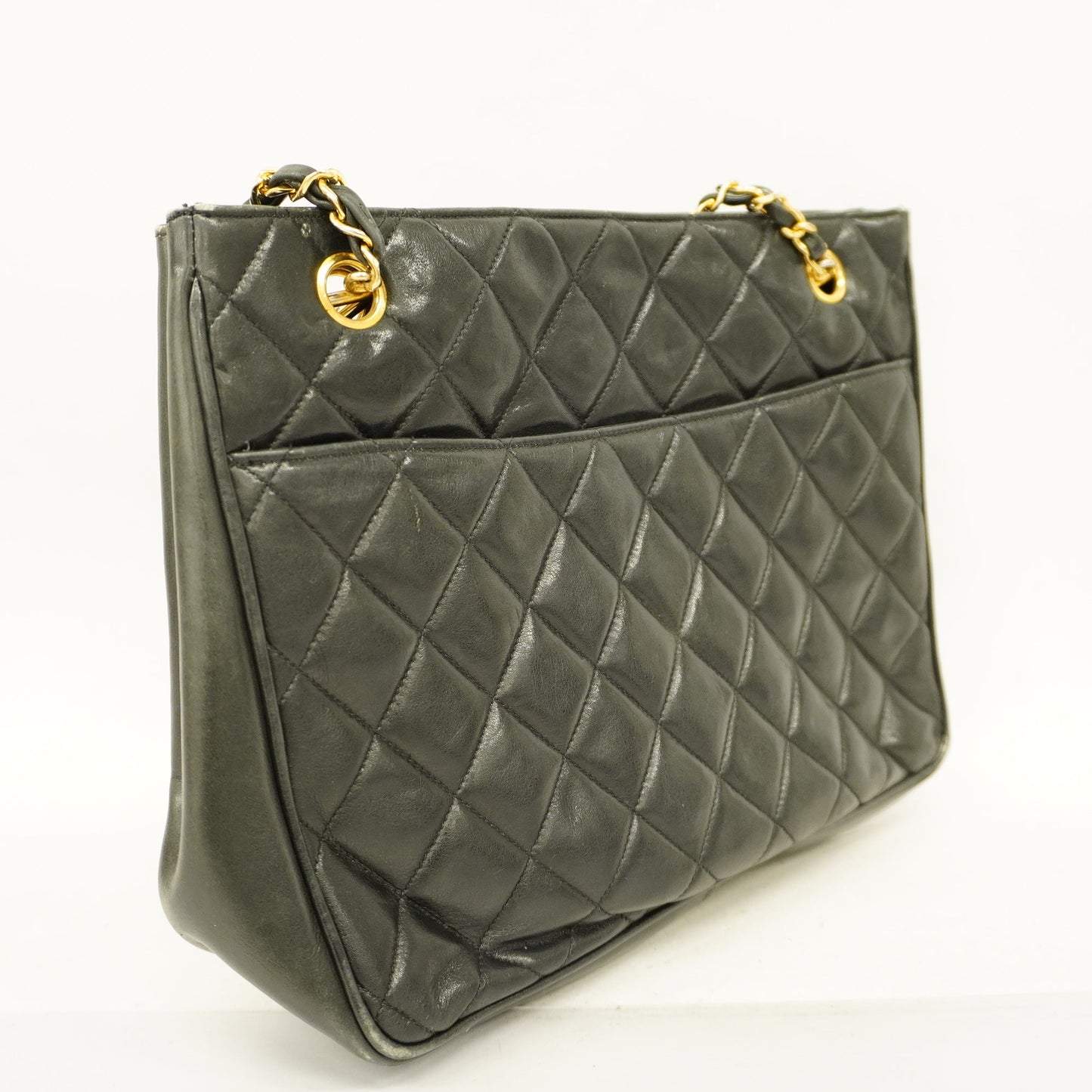 CHANELAuth  Matelasse Chain Shoulder Leather Shoulder Bag Black