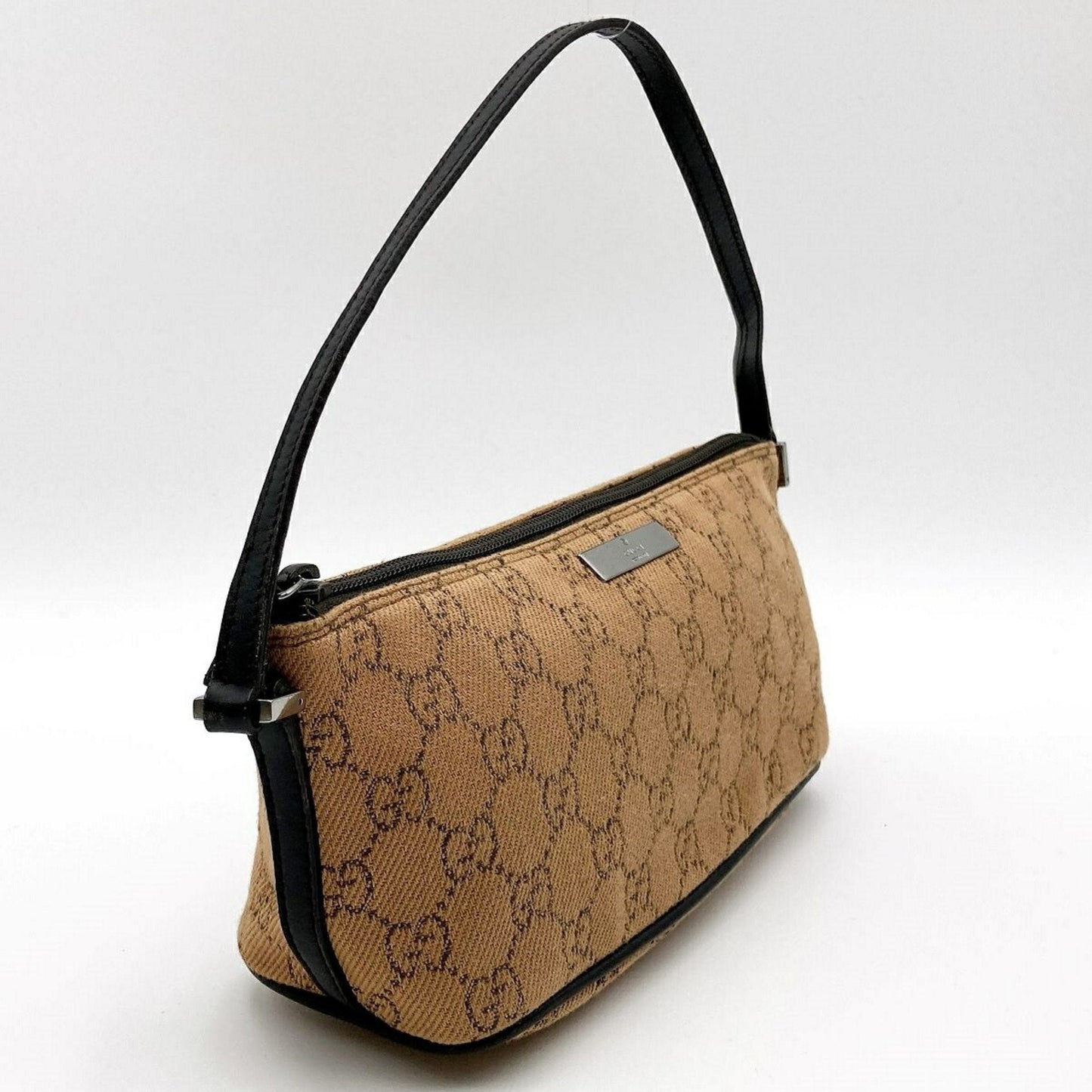Luxury Gucci 07198 Accessory Pouch Cosmetic Camel x Dark Brown GG Canvas Women's