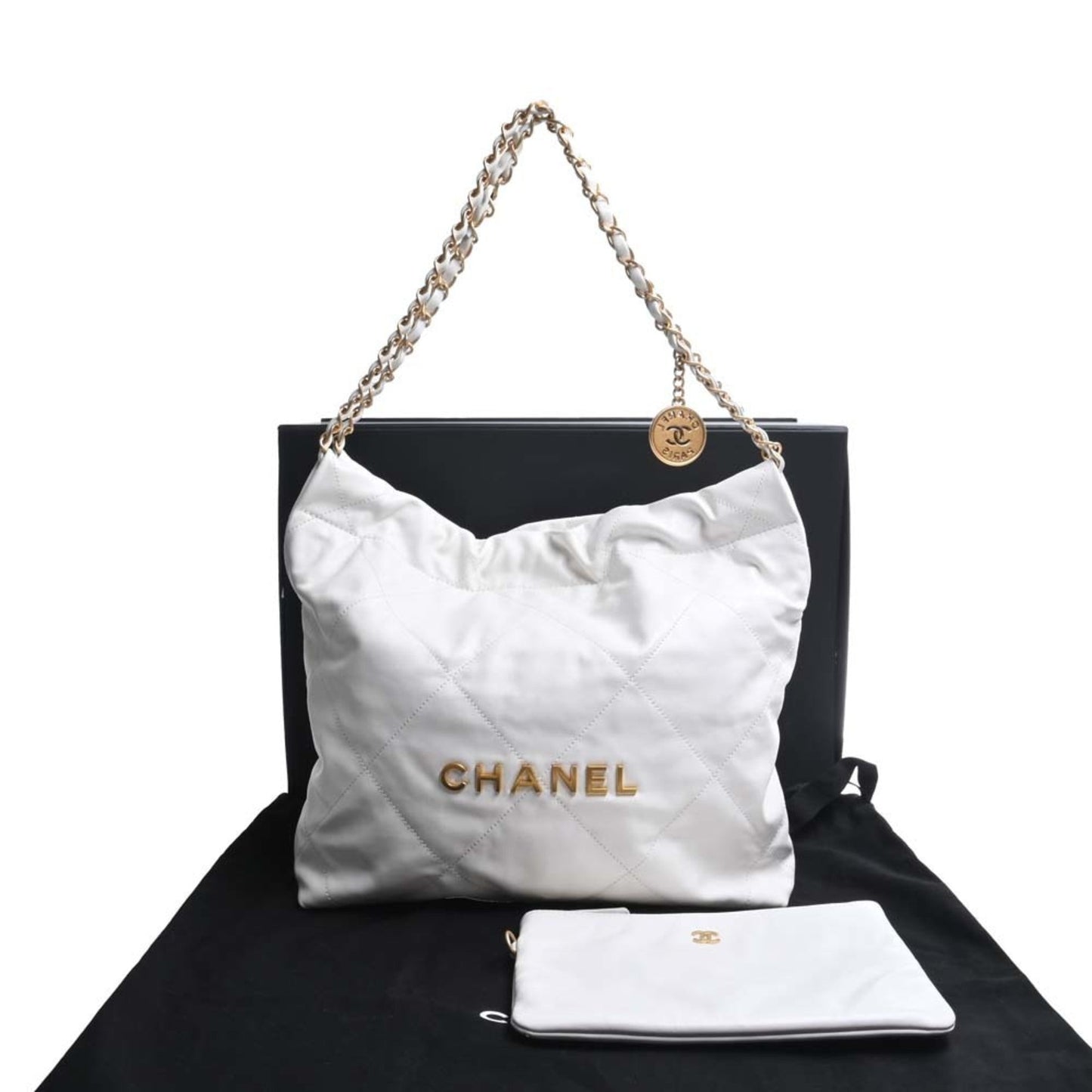 Luxury Chanel Leather Quilted  22 Chain Shoulder Bag White Ladies